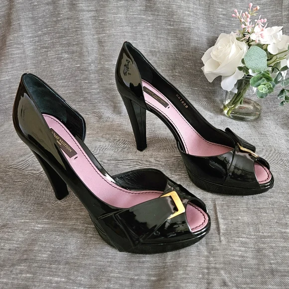Louis Vuitton Patent Leather Open-Toe Luxury Pump Heels Size 7.5 US (Worn 2x) - Picture 4 of 16